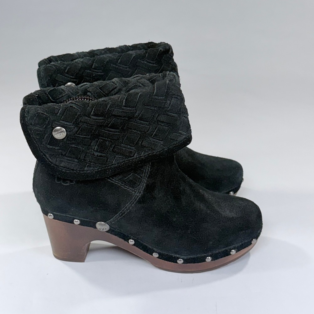 UGG Australia Lynnea Arroyo Clog Boots Womens 7 Black Suede Woven Studded Boho